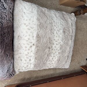 Luxurious Faux Fur Throw pillow - Cream and Gray